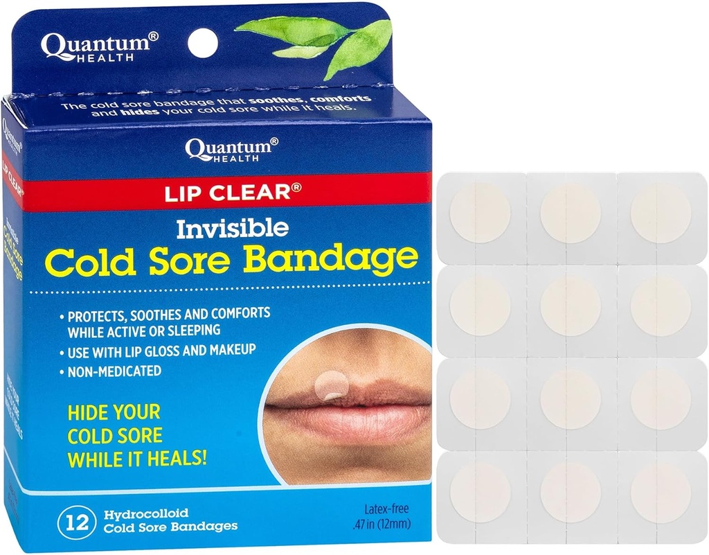 Quantum Health Lip Clear Invisible Cold Sore Patchs for Lips Help Soothe Shield & Hide Cold Sores - 助けは汚染を防ぎます - 女性と男性のためのFever Blister Bandages - 12 カウント