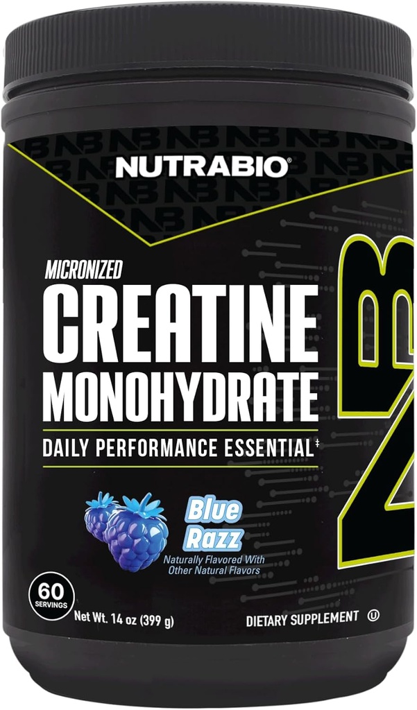 NutraBio の純粋な Micronized のクレアチンの Monohydrate の粉の補足、青いRazz (300 g) -サポート バルク 筋肉エネルギー、回復および強さ- HPLC は人および女性のためのクレアチンの粉の補足をテストしました