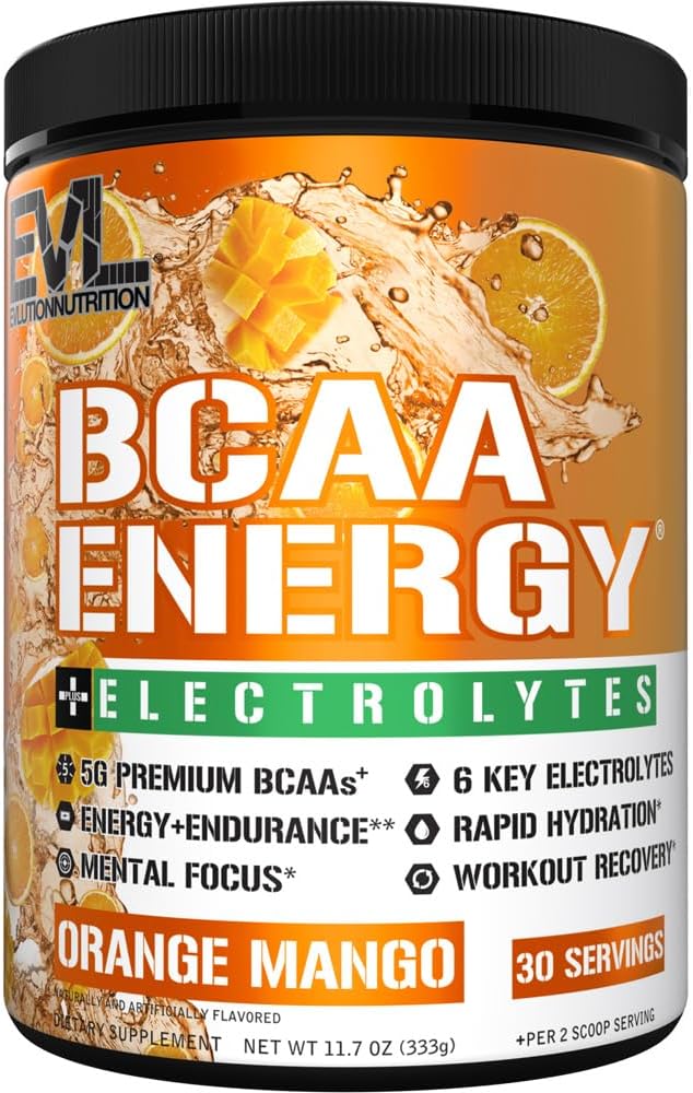 EVL BCAAs のアミノ酸の粉-筋肉回復のための BCAA のエネルギー前ワークアウトの粉 細い成長および持久力- 6 つの主電解物が付いている再水化のポストのワークアウトの回復飲み物-オレンジ マンゴ