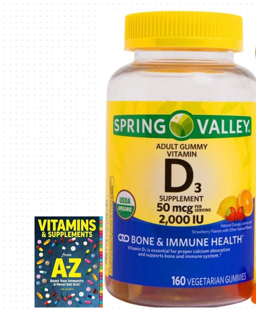 スプリングバレーベジタリアンビタミンD3グミー、2000 IU、50 mcg、160 Ct +ベターガイドビタミンサプリメントブック無料(別売不可)
