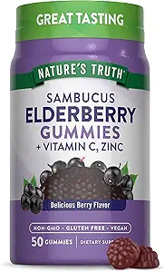 Nature's Truth Black Elderberry Gummies | 50 ビーガングミー | ビタミンCと亜鉛で | ベリーフレーバー | ビーガン、非GMO、グルテンフリーサプリメント