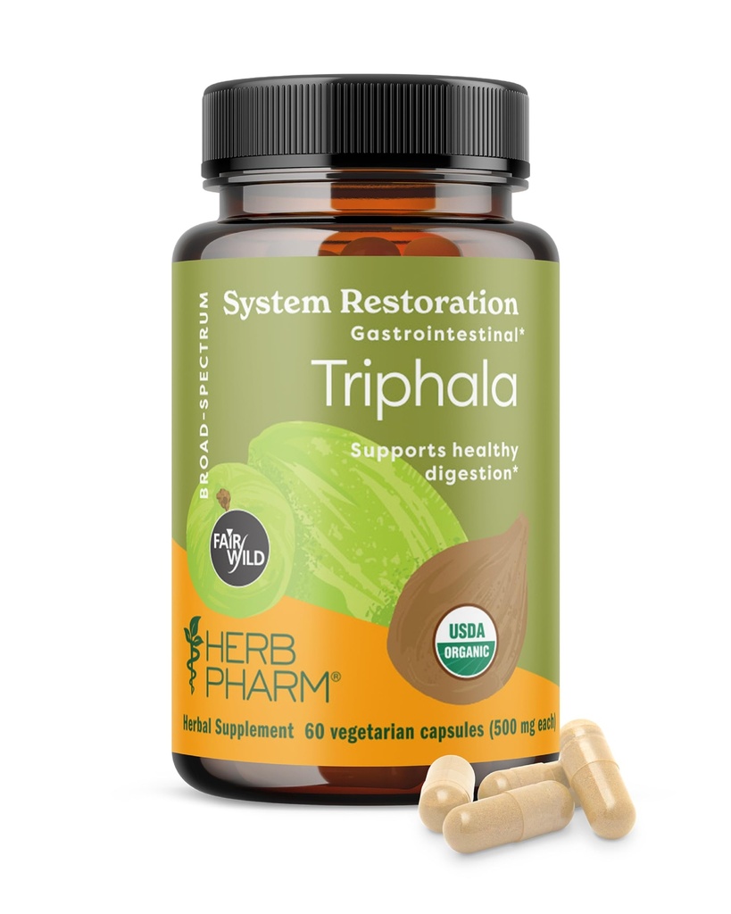 Herb Pharm USDA Organic Triphala カプセル | アンラ、ハリタキ&ビヒタキ、FAIRWILD® 認定 | 60 ビーガンカプセル、最大 30 日の供給*
