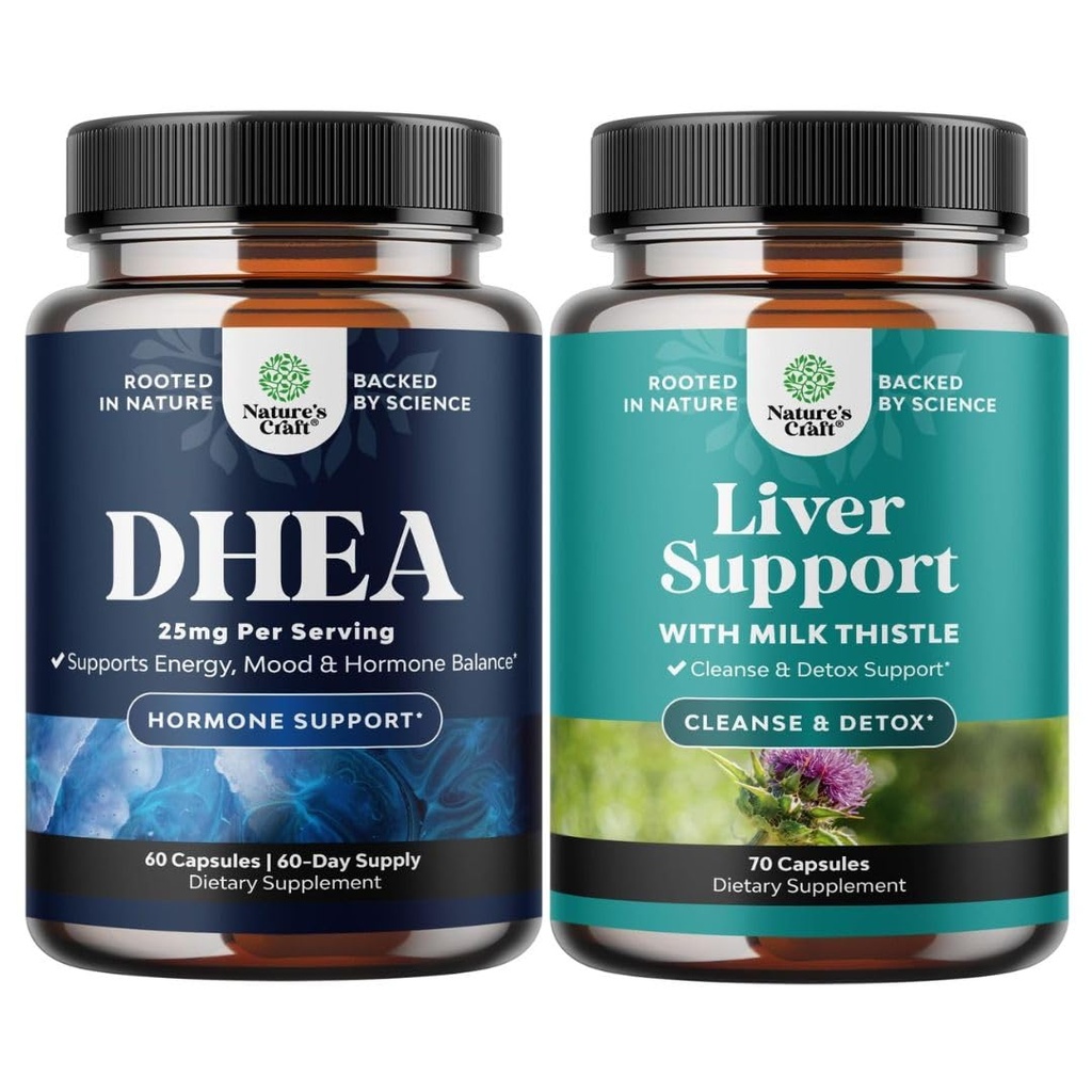 女性と男性のためのDHEAサプリメントの束 - ホルモンバランスのための純粋なDHEA 25mg - Dehydroepiandrosteroneと肝臓の清潔な解毒&修復 - 消化と免疫の健康のためのミルクのこの薬のサプリメント