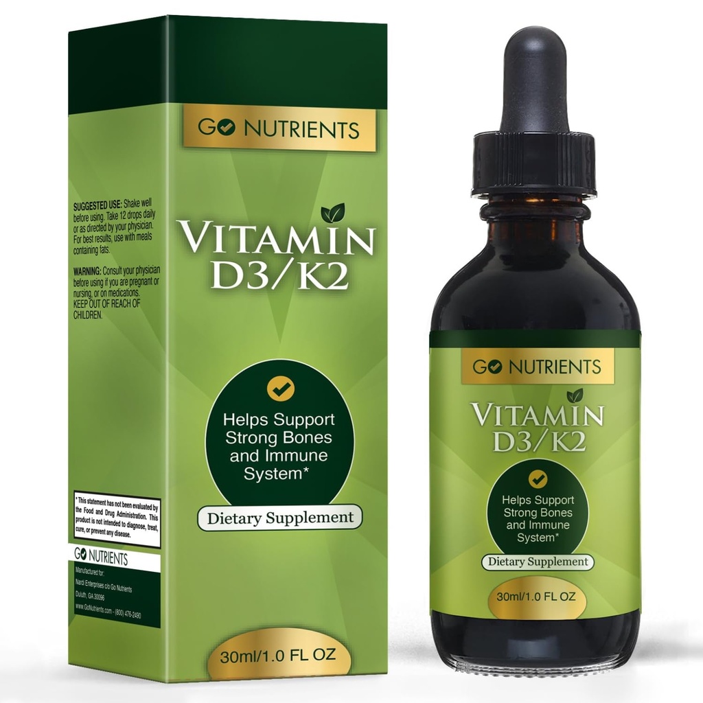 Go Nutrients Vitamin D3 K2ドロップ - 大人と子供のためのMK7と液体VIT Dサプリメント - Bone、心血管、心と免疫の健康のための高吸収性補助 - 1オンス、90サービング