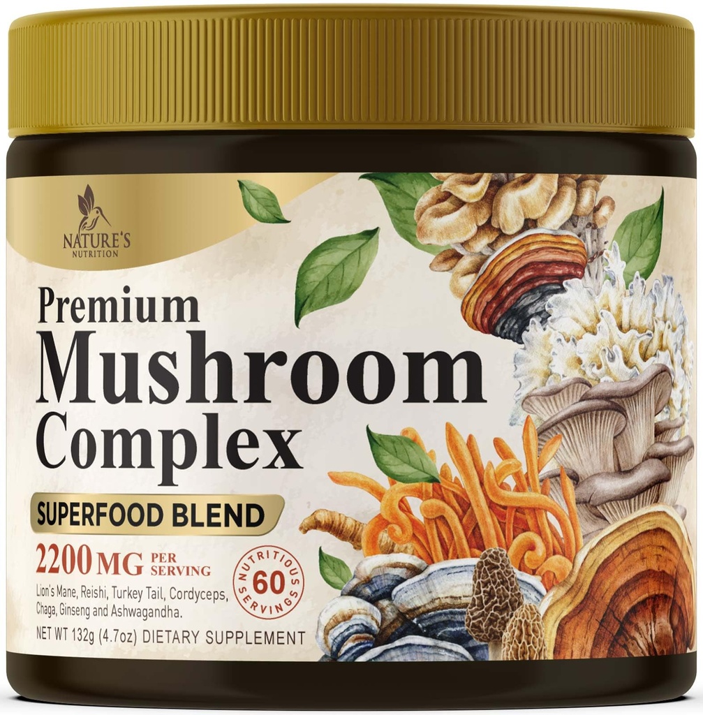 きのこの粉は2200mg - 有機ライオンのマネ、Reishi、Cordyceps、Chaga、トルコの尾のきのこのエキスの補足の記憶及び頭脳サポートのための1つの複雑な方式の粉で11 - 60のサービングを補います