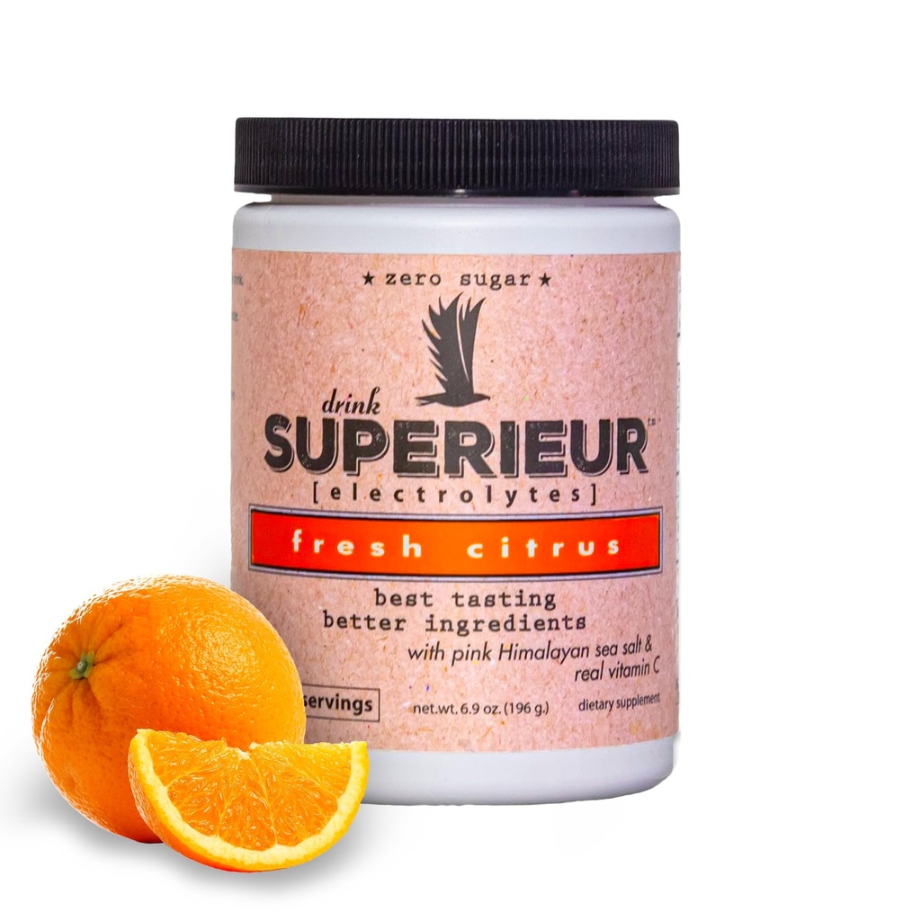 Superieur電解液 - 植物ベースの電解液サプリメントw / 海ミネラルの水分補給&回復 - Ketoフレンドリー、非GMO、ゼロ砂糖、ビーガン健康スポーツドリンクパウダー - シトラス(70サービング)
