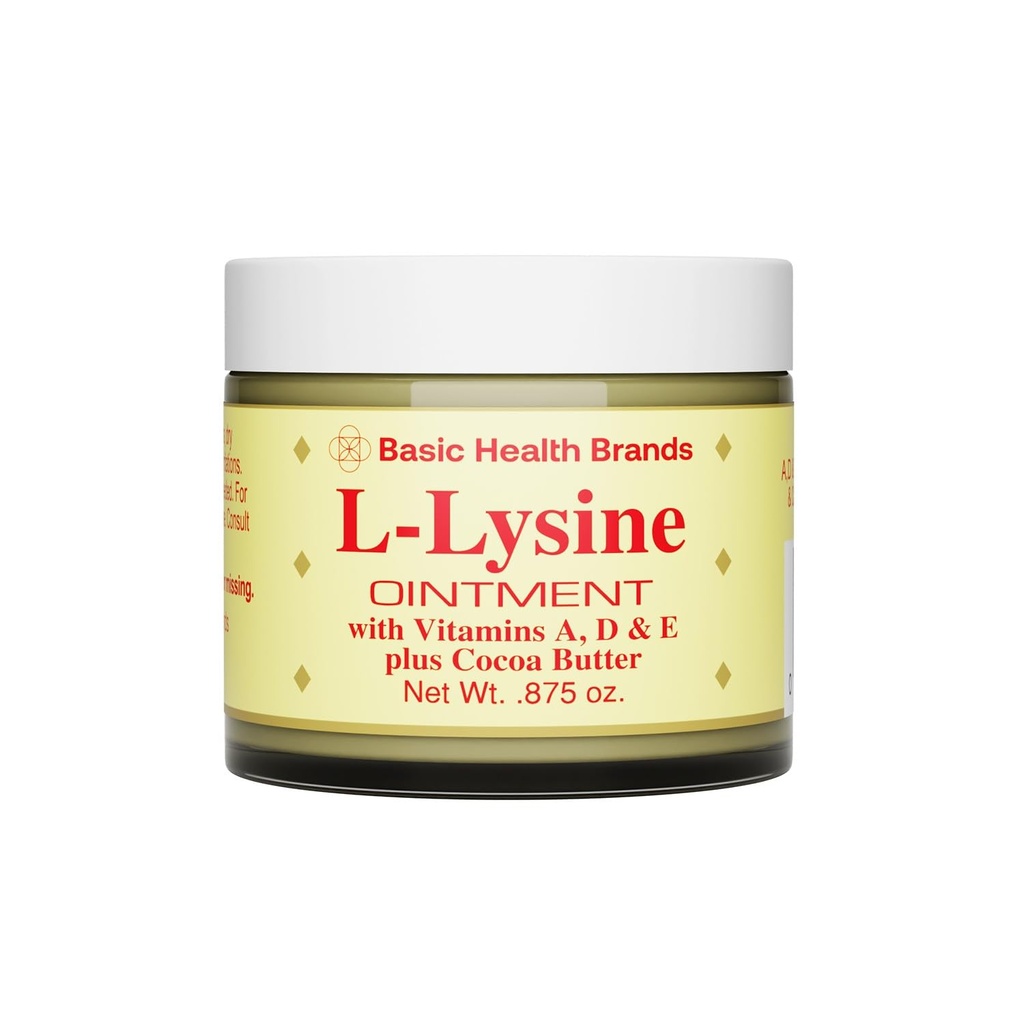 ベーシックブランド L-Lysine Lip Ointment with Camphor, Menthol, Vitamin A & E, 0.875 oz