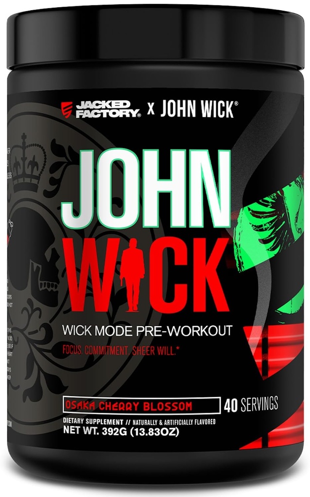 ジャック工場X John Wick - キックモードプレワークアウトパウダー - インテンスエナジー、バトルレディフォーカス、ノンストップ可能なコミットメント、およびシェイプ - 40サービング、大阪チェリーブロッサム