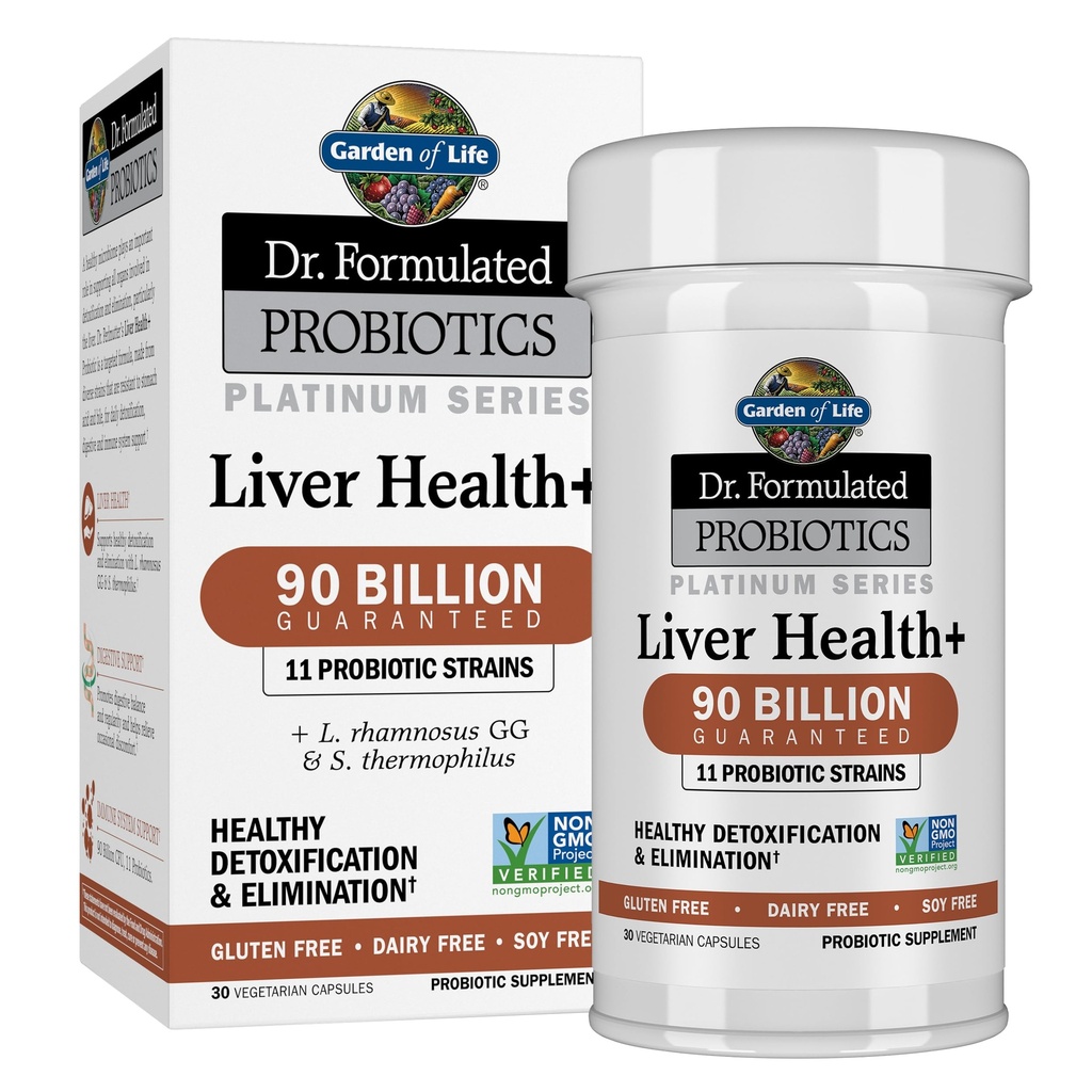 Garden of Life Dr. Formulated Probiotics Platinum Series Liver Health+ 90 Billion CFU Guaranteed, One a Day Probiotic for Healthy Detoxification & Elimination Support, Vegan, Gluten Free, 30 Capsules