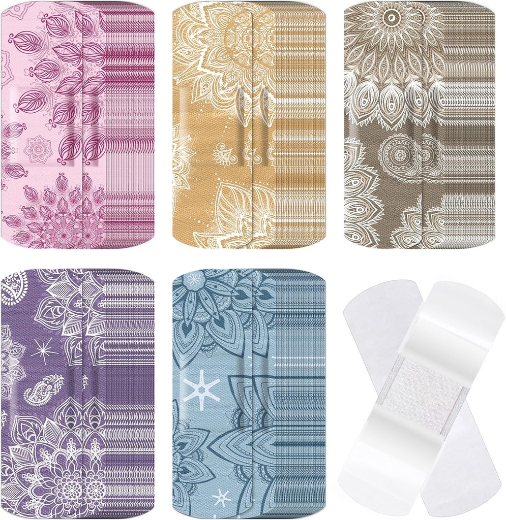 120 PCの生地の付着力の適用範囲が広い包帯のバルクによって分類される形およびパターン非棒パッドが付いている小さい多彩できれいな生地の包帯3 x 1インチの切口の傷は女性(Mandala)をおおいます