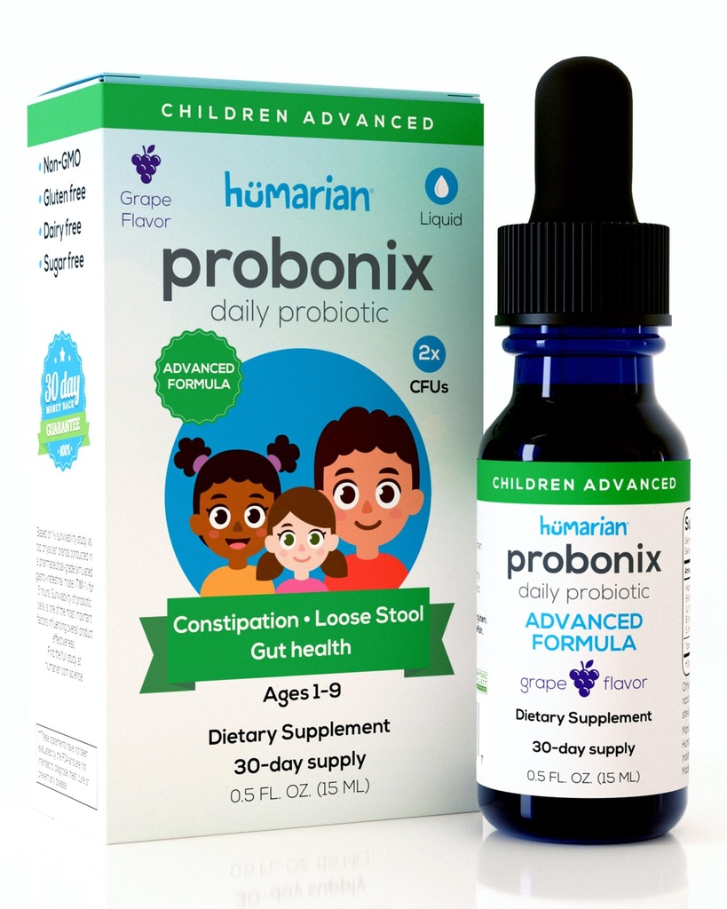 ヒューマリアン Probonix アドバンスト 液体 プロバイオティクス for Kids 30 lbs and up - 8 strain Kids Probiotic Drops to Fortify Gut Health, Immunity and More - 30 日間サプライ - Tasty Grape Flavor
