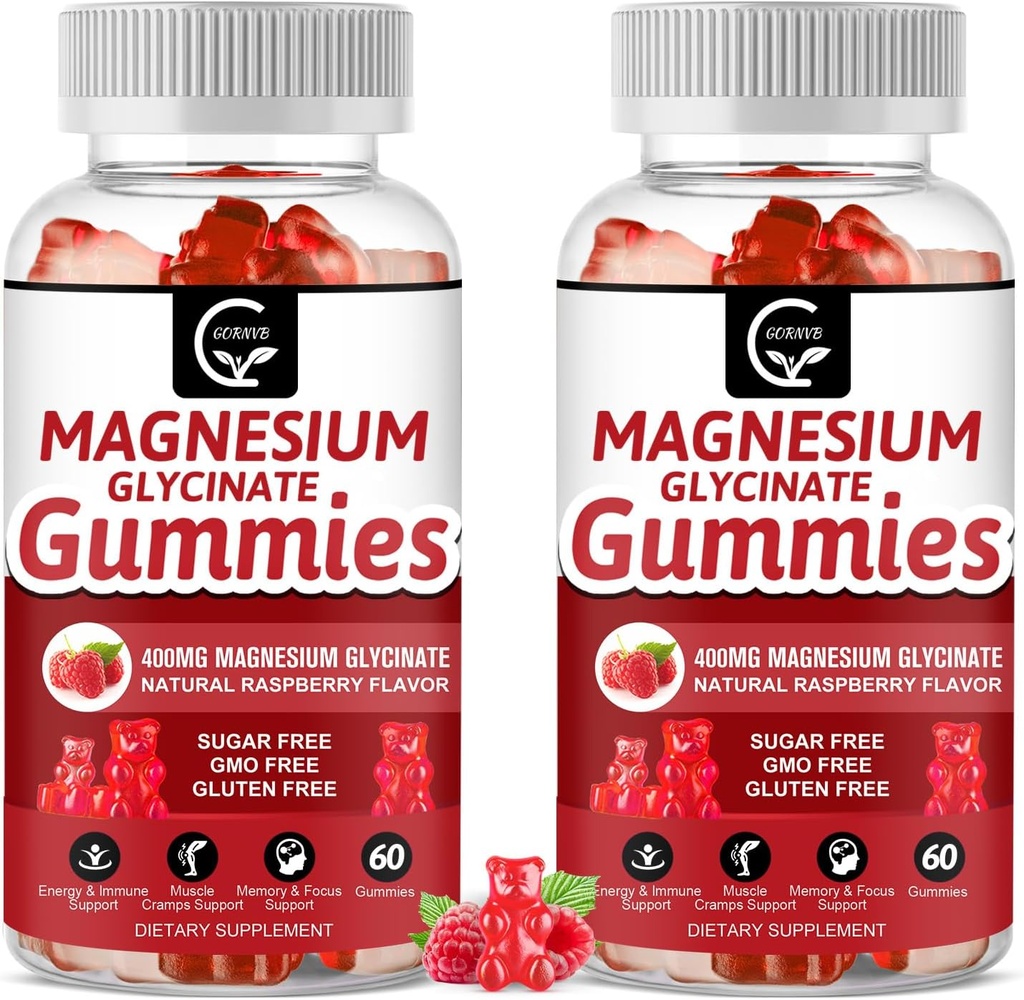 Magnesium Glycinate Gummies 400mg, Mg Potassium Supplement with Chelated Magnesium Malate Complex, Vitamin D, B6, and CoQ10, Supports for Memory, Calm, Mood & Sleep - 60 Count (Pack of 2)