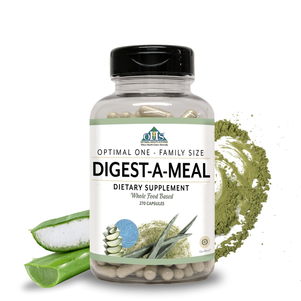 Optimal Health Systems Digest-A-Meal | Gut Health Enzyme & Probiotic | ブロッキング、酸の還流、および消化不良救済 + アロエベラリーフ | 消化サプリメント | 270カプセルファミリーサイズ