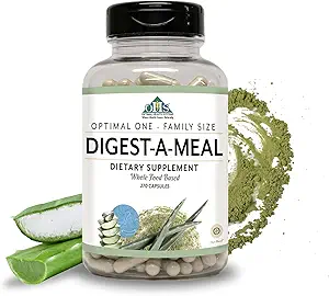 Optimal Health Systems Digest-A-Meal | Gut Health Enzyme & Probiotic | ブロッキング、酸の還流、および消化不良救済 + アロエベラリーフ | 消化サプリメント | 270カプセルファミリーサイズ