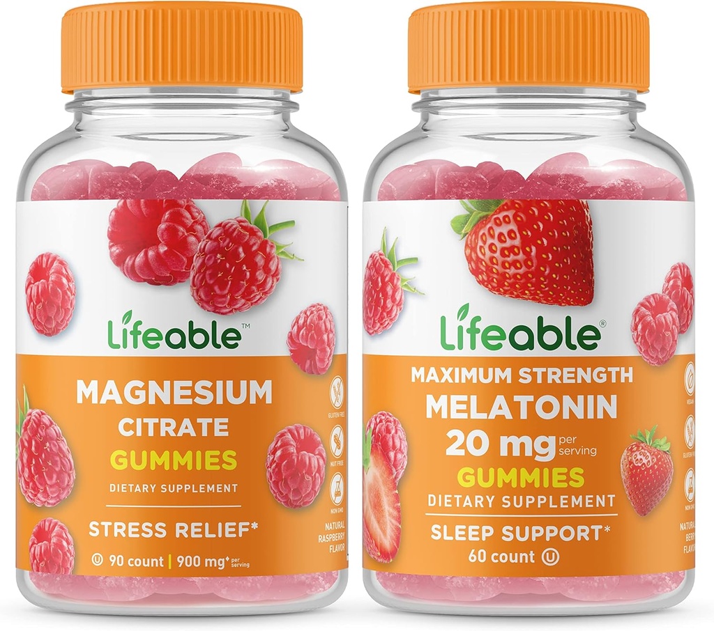 通気性マグネシウム+メラトニン20mg、グミーバンドル - 偉大なテイスティング、ビタミンサプリメント、グルテンフリー、GMOフリー、Chewable Gummy