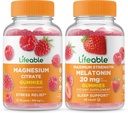 Lifeable Magnesium + Melatonin 20mg, Gummies Bundle - Great Tasting, Vitamin Supplement, Gluten Free, GMO Free, Chewable Gummy