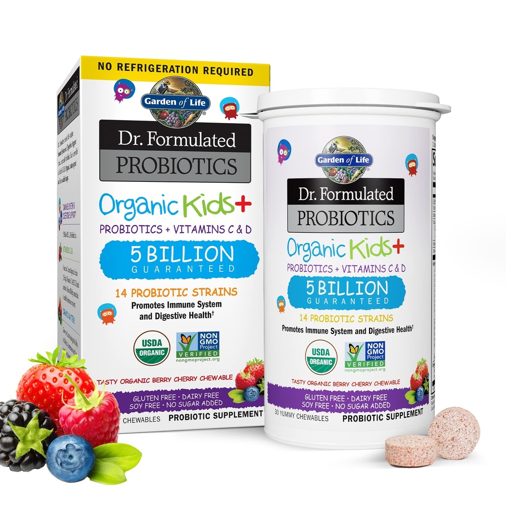 ライフ ビタミン コードの庭 多 120 のカプセル及びDr によって形成される有機性 Kids+ Probiotic 30 のChewables の束