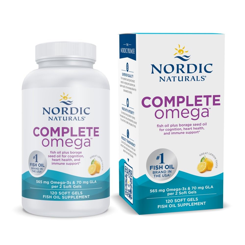 ノルディックナチュラルズコンプリートオメガ、レモンフレーバー - 120 ソフトジェル - 565 mg Omega-3 - 追加GLAとEPA&DHA - ヘルシースキン、認知、ポジティブム - 非GMO - 60 サービング