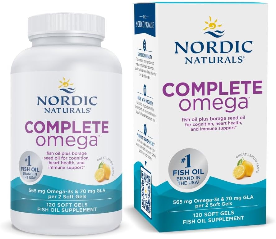 ノルディックナチュラルズコンプリートオメガ、レモンフレーバー - 120 ソフトジェル - 565 mg Omega-3 - 追加GLAとEPA&DHA - ヘルシースキン、認知、ポジティブム - 非GMO - 60 サービング