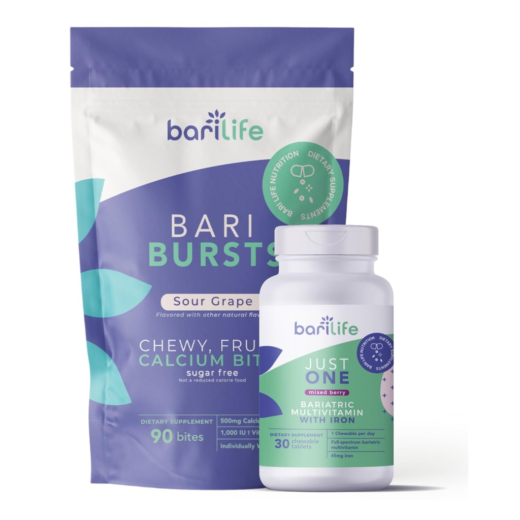 有利な生命ちょうど1のChewable:毎日のBariatricのMultivitamin +鉄およびBariBurstカルシウムは胃のバイパス、胃の袖およびDuodenalスイッチ(Sour Grape)のための柔らかい咀嚼を合わせます