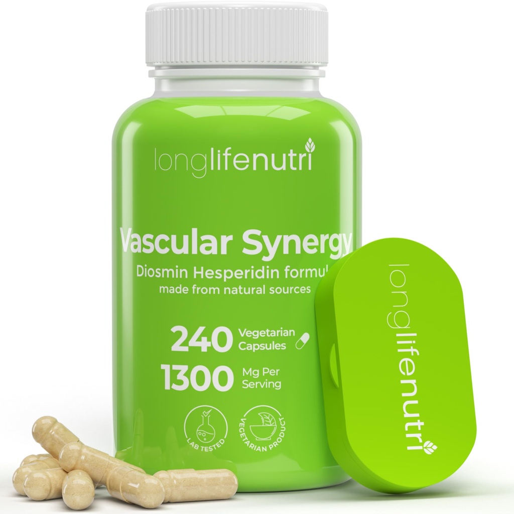 LongLifeNutri Diosmin Hesperidin Complex、Vascular Synergy 1000mg/300mgの最適循環及び静脈サポート:240カプセル、120のサービング、米国製4か月の供給