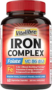 女性のための鉄のサプリメント & 男性, ビタミンCと, B6, B12 & 鉄欠乏のために Folate, 血液ビル & エネルギー サポート, 胃のフレンドリー, より良い吸収, 非GMO, グルテンなし, 30 ビーガンキャップ
