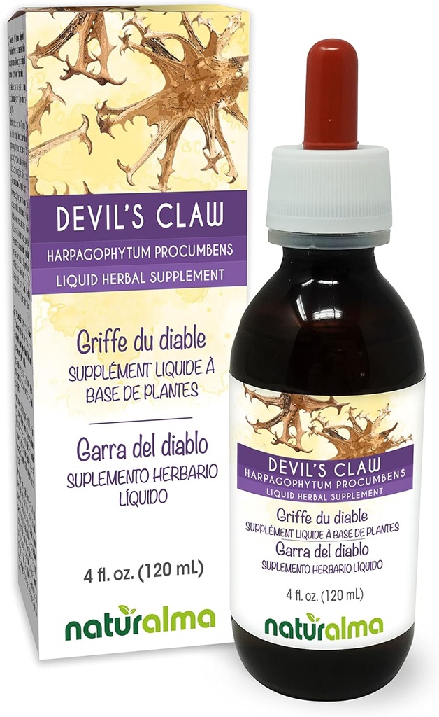 Naturalma Devil's Claw (Harpagophytum procumbens) Root Alcohol-Free Tincture - 4 fl oz Liquid Extract in Drops - Herbal Supplement - Vegan