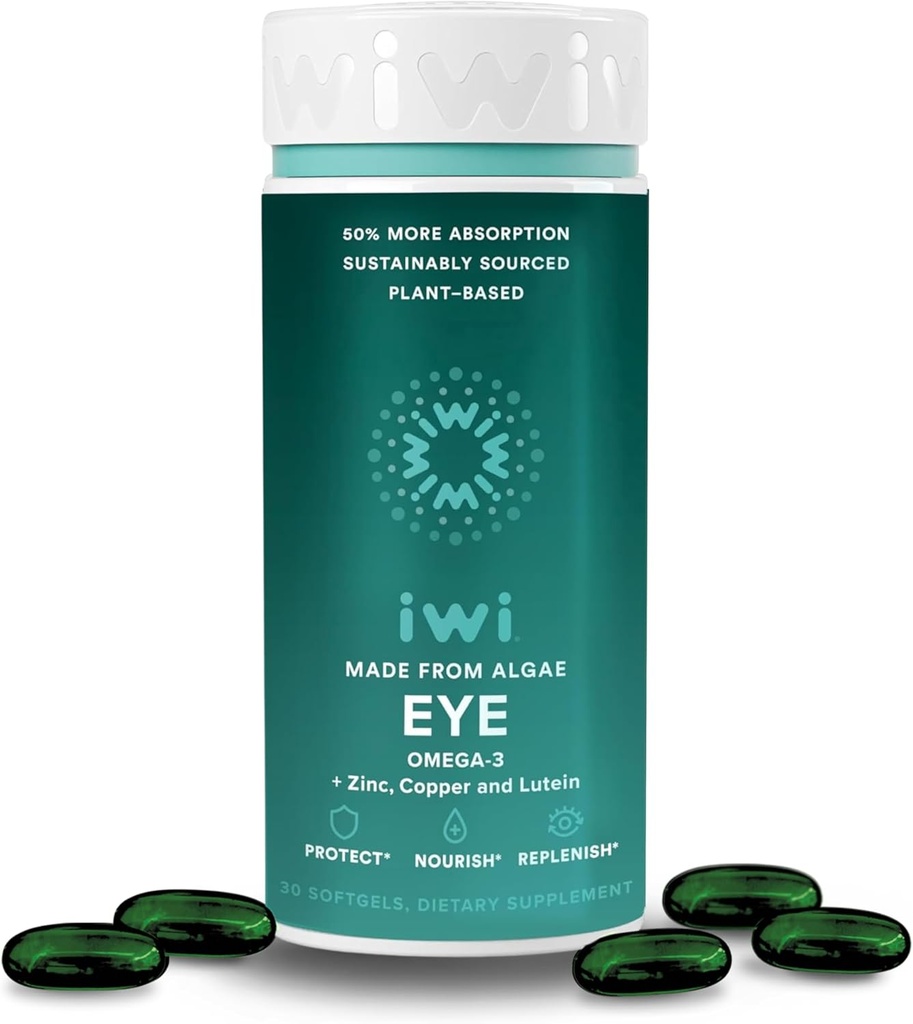 Iwi Life Eye Omega-3, 30 Softgels (30 Servings), Vegan Plant-Based Algae Omega 3 with EPA + DHA, Healthy Eye & Vision Support Dietary Supplement, Krill & Fish Oil Alternative, No Fishy Aftertaste
