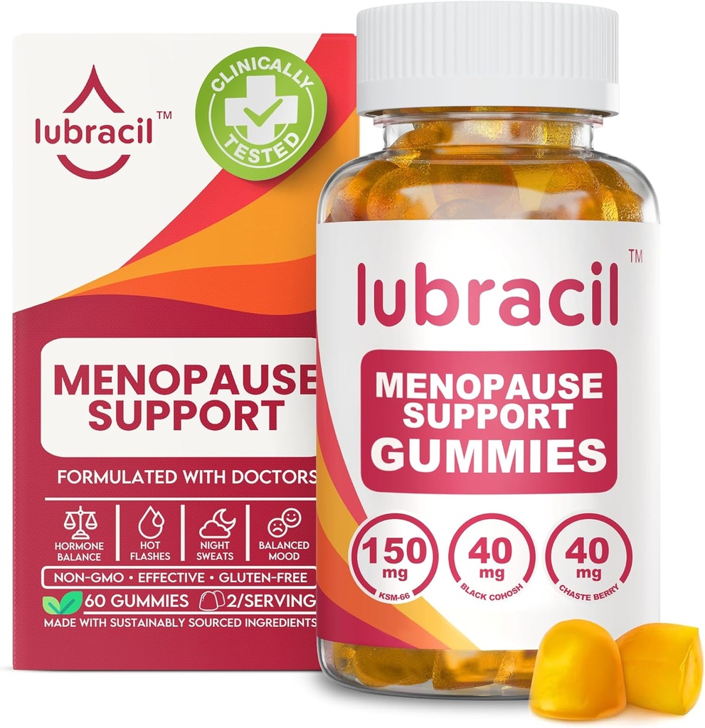 Lubracil 女性のための月経閉止グミー - ホットフラッシュ、ナイトスウェット、気分のスイング、ホルモンバランスのための月経サラウンドサプリメント - ブラックコホッシュ&アシュワガンダと毎日のビタミン - 60グミ(パッケージ1)