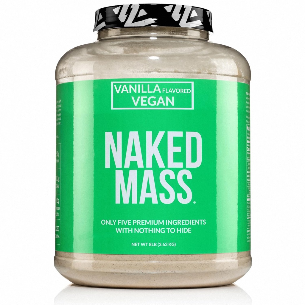 NAKEDビーガンマス - バニラビーガン重量ゲイン - 1,230カロリー, 非GMO, 大豆&グルテンフリー, 人工成分なし - 8LBバルク - 11サービング