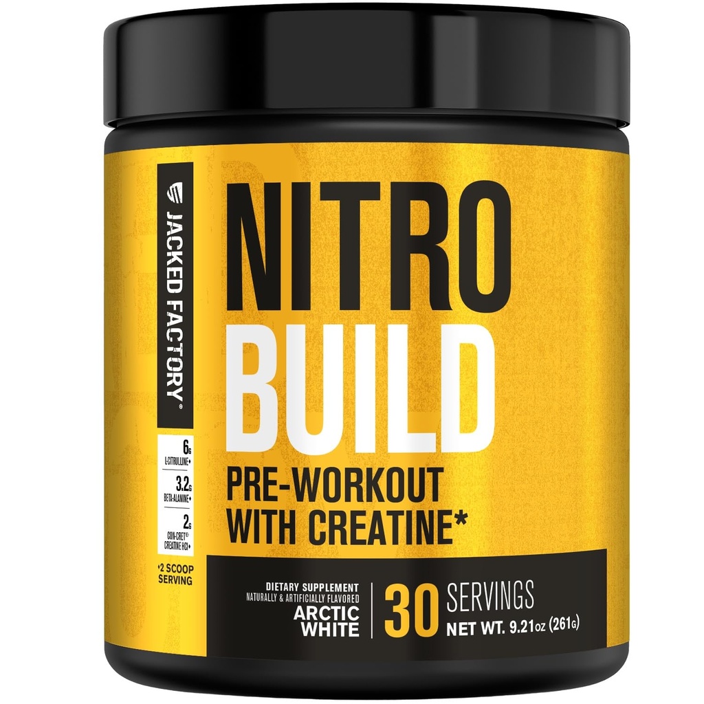 Jacked Factory Nitrosurge Build Pre Workout with Creatine for Muscle Building - Con Cret Creatine Powder & elevATP for Intense Energy, 強力なポンプ, & Endless Endurance - 30 サービング, アークティックホワイト