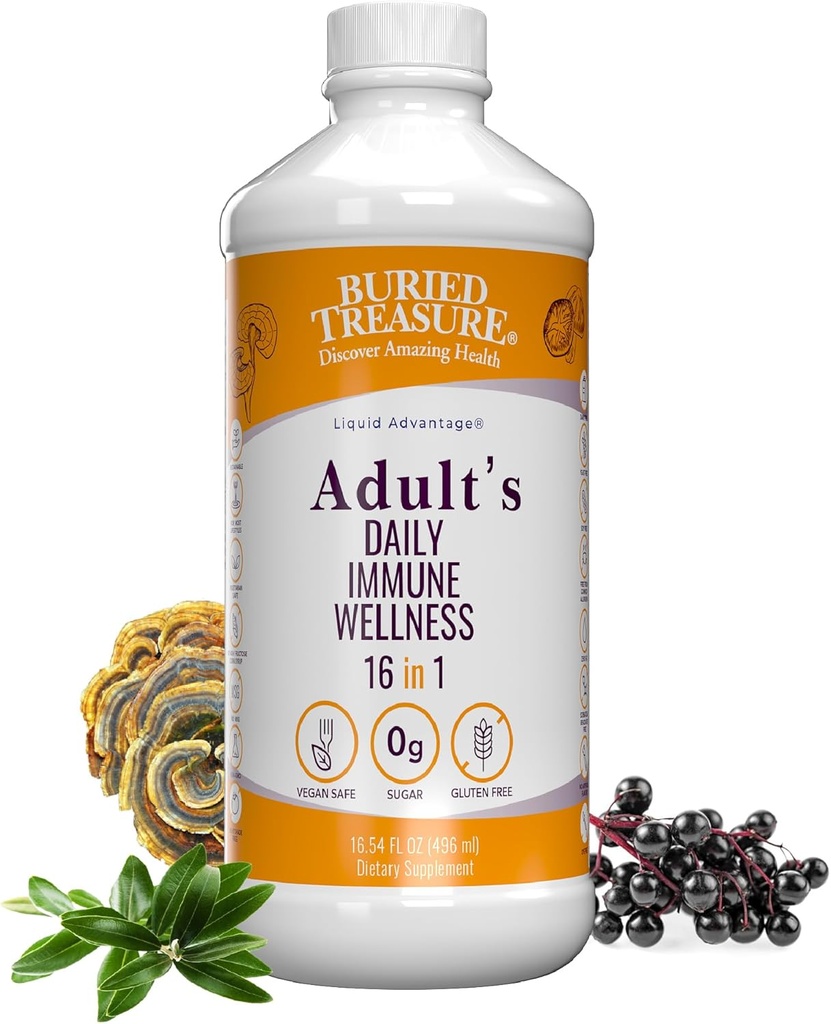 Buried Treasure Adult Daily Immune Wellness - 16 Fl oz, 16 serv, Liquid Nutrient Blend for Immune Support with Elderberry, Echinacea, Vitamins & more