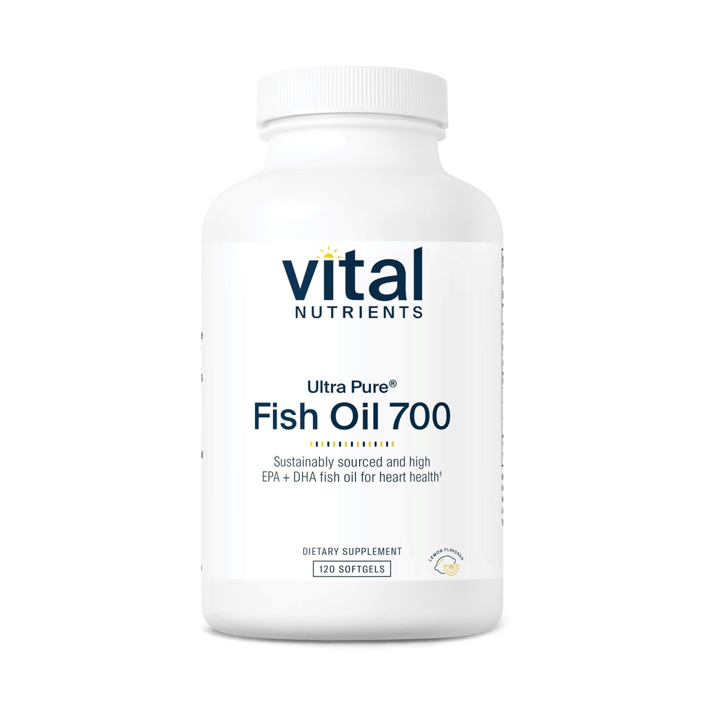 Vital Nutrients Ultra Pure Fish Oil 700 - 心臓、脳、および関節の健康をサポート* - Sustainably Sourced High EPA&DHA Omega-3脂肪酸 - レモン風味 - グルテン、酪農場&大豆無料 - 120 Softgels