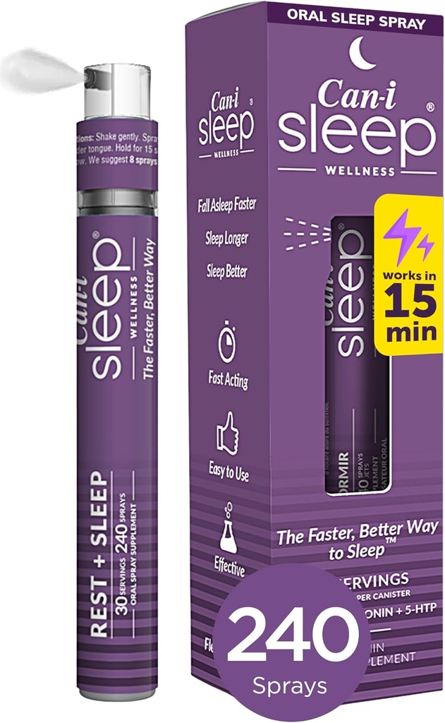 Fast-Acting Sleep Spray with Melatonin, GABA & 5-HTP - Natural Oral Sleep Aid to Fall Asleep Quickly & Wake Refreshed - Can-i Sleep Aid for Adults - 30 Servings