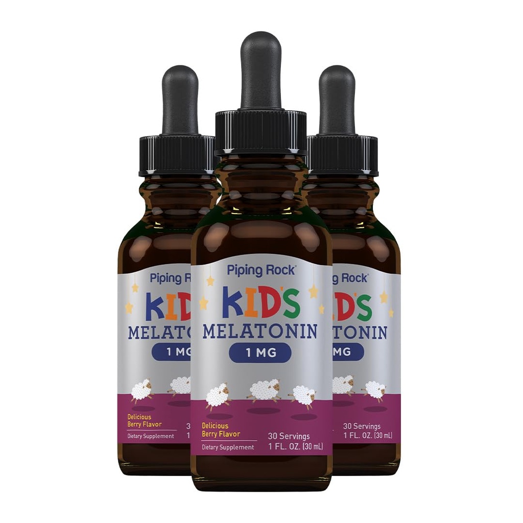 パイピングロックキッズメラトニン液 1 fl oz | 1mg | 3本パック | ベリーフレーバードロップ | 非GMO、グルテンフリーサプリメント