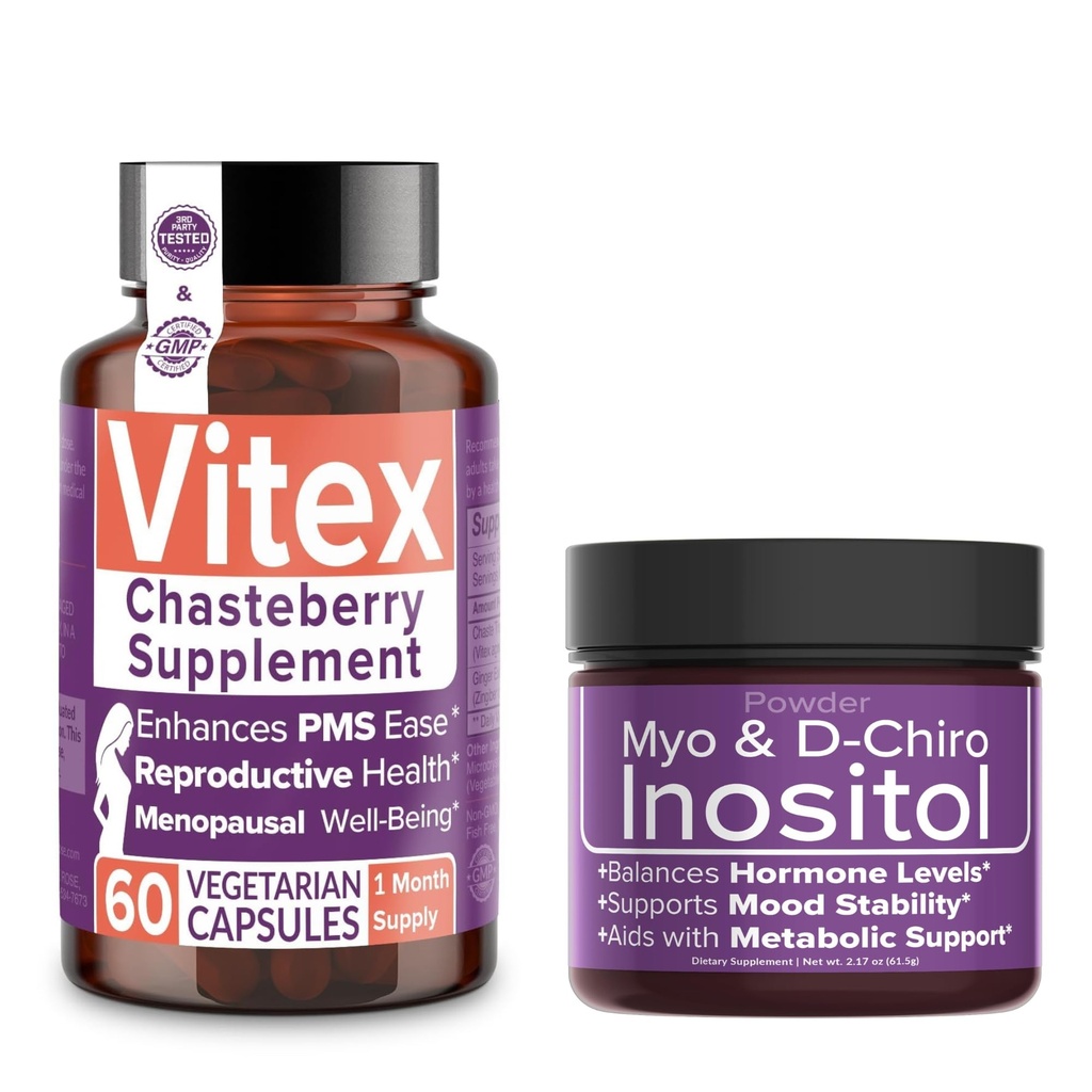 ホーモンバランス&生殖ウェルネスバンドルで10%を節約する - Vitex Chasteberry Supplement + Myo & D-Chiro Inositol Powder for PCOS & Menstrual Support