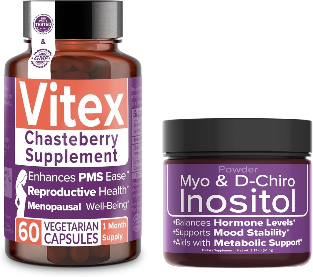 ホーモンバランス&生殖ウェルネスバンドルで10%を節約する - Vitex Chasteberry Supplement + Myo & D-Chiro Inositol Powder for PCOS & Menstrual Support