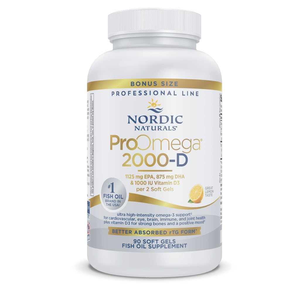 Nordic Naturals ProOmega 2000-D、レモンフレーバー - 90 ソフトゲル - 2150 mg Omega-3 + 1000 IU D3 - 超高周波魚油 - EPA&DHA - 脳、心臓、免疫の健康 - Non-GMO - 45 サービング