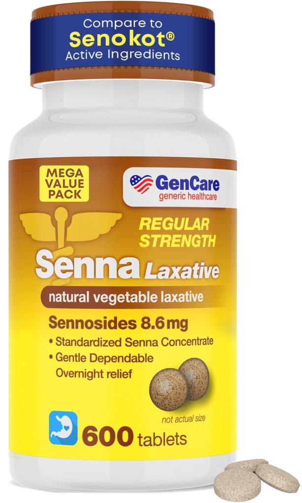 GenCare Senna Laxative 600 は、天然のセナ 8.6mg 錠を錠剤にします。 | 便秘、膨満、ガス、不規則性救済のための乳剤。 安全・効果的 | ゼノコットのジェネリック