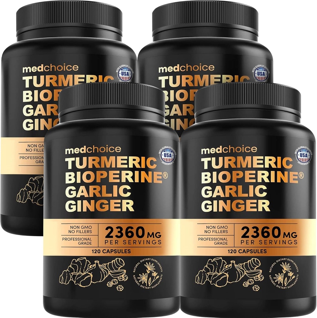 ニンニクと4-in-1ターメリックとニンニクのサプリメント - 2360mgターメリックジンジャールートカプセル - 高効力ハーブブレンド(120カラット、4)