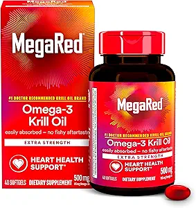 MegaRed Omega-3 Krill オイル500mgの余分強さのsoftgels (箱の40の計算) - Krillオイルの魚介のAftertaste無し