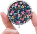 Mini Pill Box, Small Pill Box, Portable Pill Box, Cute Pill Organizer for Vitamins, Medications, Fish Oil and Supplements (Floral)