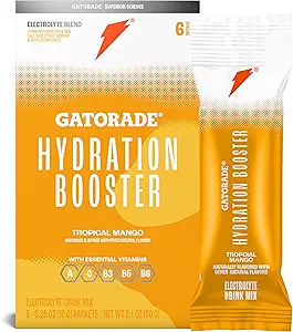 GatoradeのHydrationのブースターの電解物の飲み物の組合せの粉のパケット、熱帯マンゴ、高度のElectrolyteのブレンド、加えられた色無し、人工的な甘味料無し、必要なビタミンA、C、B3、B5、B6は20 FlのOz、(6パック)を作ります