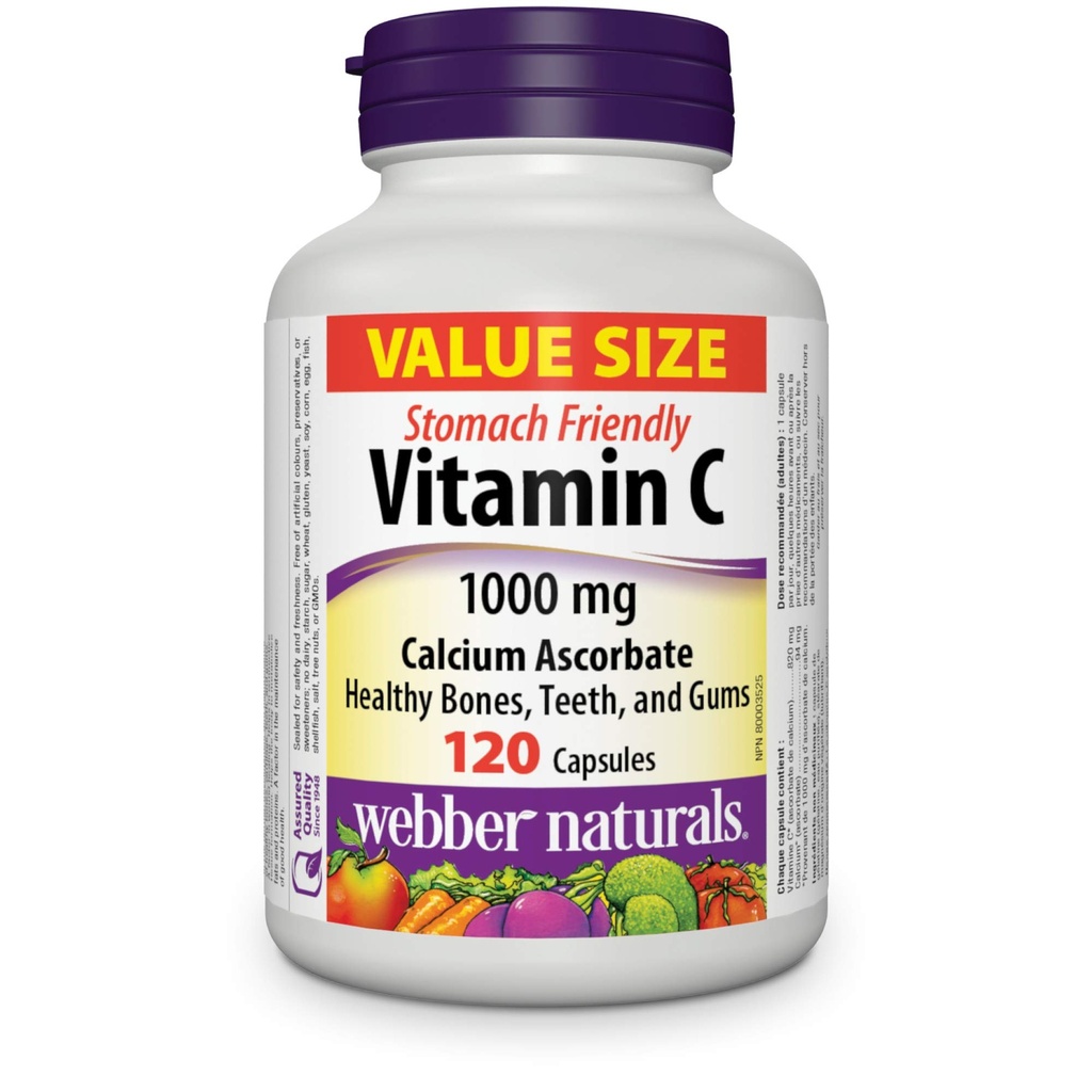 WebberナチュラルビタミンCカルシウムアスコルベート1000mg・胃フレンドリー、120カプセル