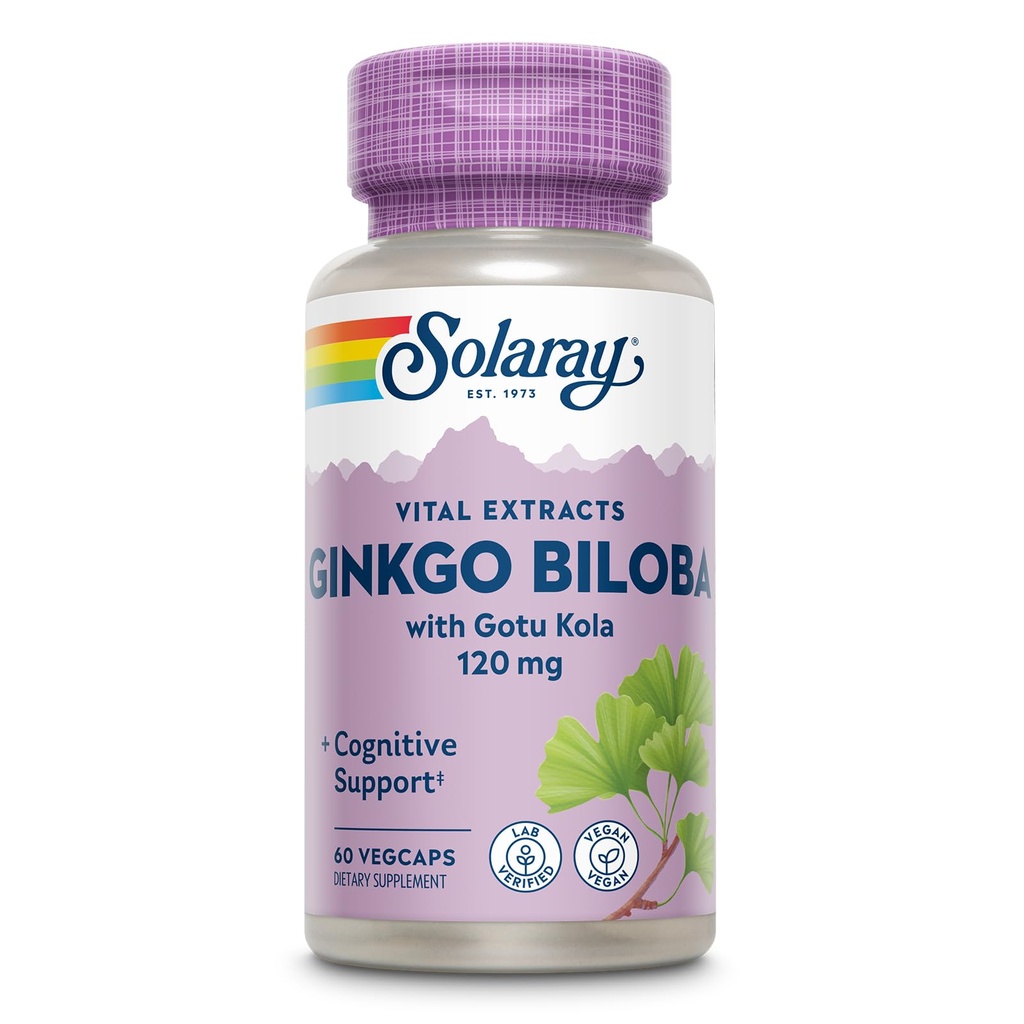 SOLARAY Ginkgo Biloba Extract with Gotu Kola - 脳の健康サポートのためのGinko Bilobaカプセル - ビーガン、Lab Verified、60日間保証 - 60の給餌、60ベジキャップ(60ベジキャップ)
