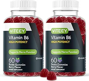 ViteeyビタミンB6ガミー - エネルギー、ネルブ&モッドサポート - B6ビタミン100mg - ビーガン、グルテンフリー、GMOフリー - 120カウント