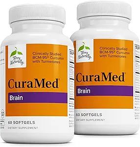 Terry Naturally CuraMed Brain - クラリティとフォーカスをサポートする栄養補助食品 - Curcumin&Turmeric Essential Oil with Aid Concentration - 60 Softgels(2パック)
