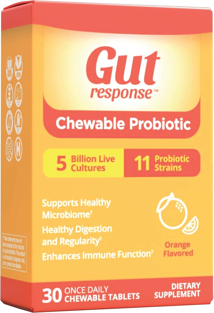 Chewable Probiotic for Men &amp; Women, Slows Down Digestive Aging, Boosts Immune System, Non-GMO, Gluten Free &amp; Soy Free, 5 Billion CFU, 30 Chewable Tablets, Orange Flavor