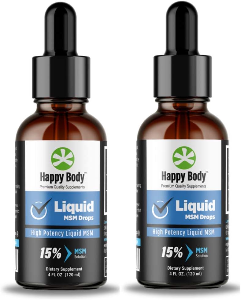 HAPPY BODYの液体MSMは液体MSMの補足の最も高いMSMの内容を低下させます。 口腔および Topical 適用のための理想 - 1 x 4 の fl。 oz のびん(2 のパック)