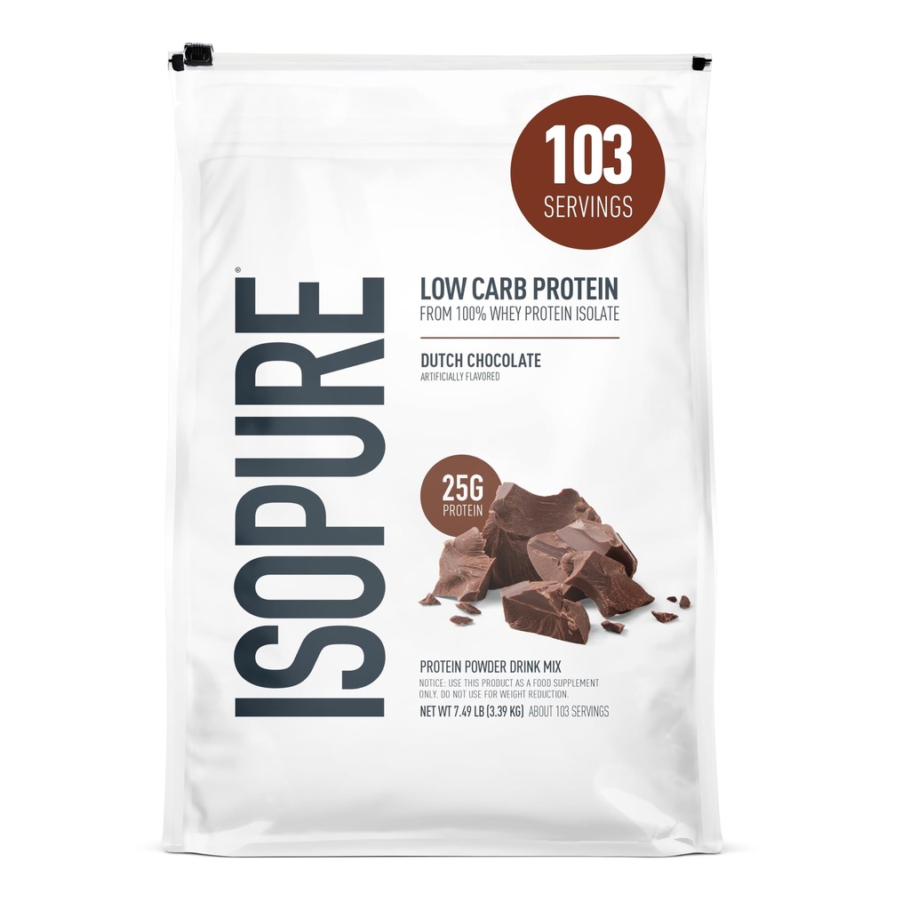 Isopureの低い炭水化物100%の純粋なWheyの隔離蛋白質の粉、Lactoseはビタミン、オランダのチョコレート、サービングごとの25g蛋白質と、7.5のLbs、103のサービング(包装5月Vary)放します